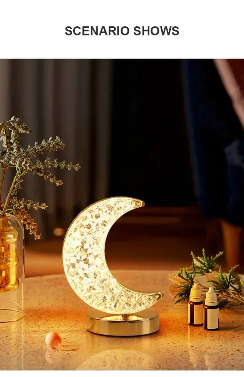 LED Moon & Star Table Lamp - Dimmable Ambient Light, USB Charging