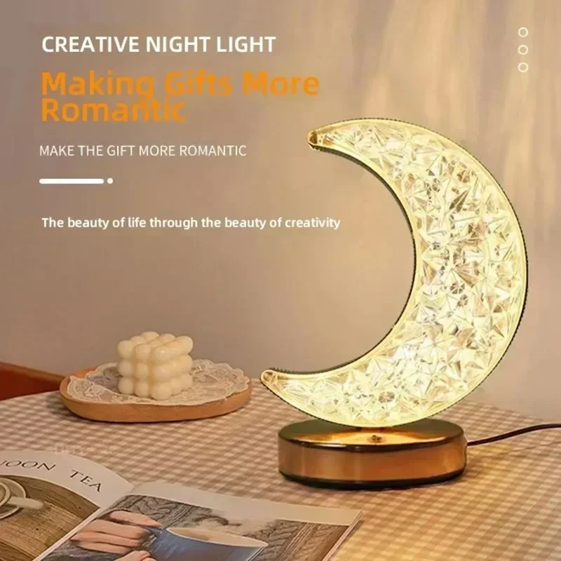 LED Moon & Star Table Lamp - Dimmable Ambient Light, USB Charging