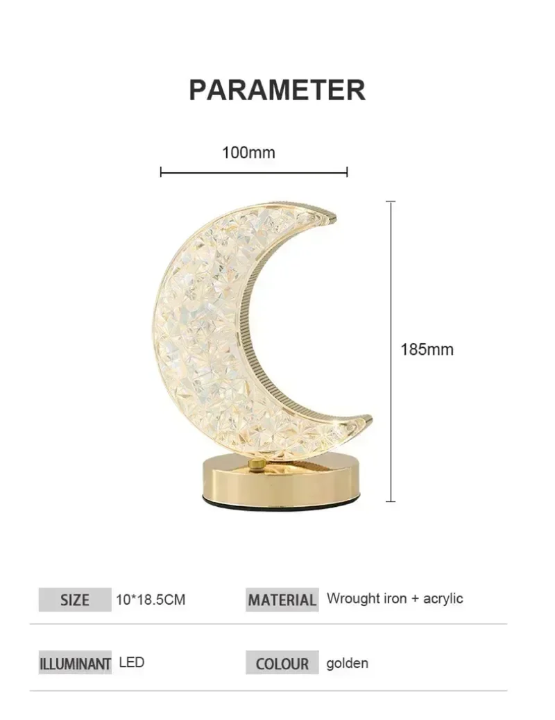 LED Moon & Star Table Lamp - Dimmable Ambient Light, USB Charging