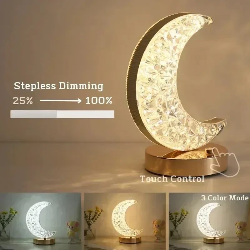 LED Moon & Star Table Lamp - Dimmable Ambient Light, USB Charging