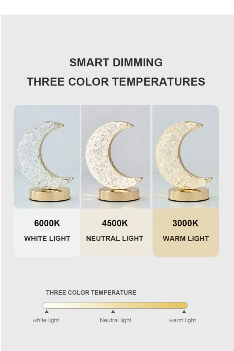 LED Moon & Star Table Lamp - Dimmable Ambient Light, USB Charging