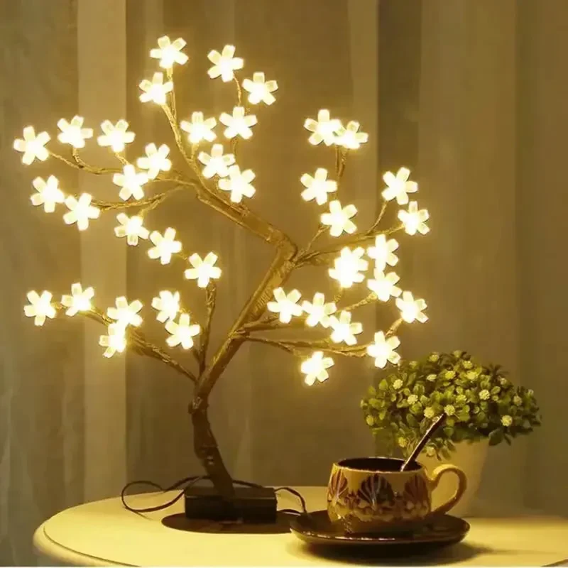 Cherry Blossom Tree LED Table Lamp - 24/48 LEDs, USB Powered, Ambient Night Light