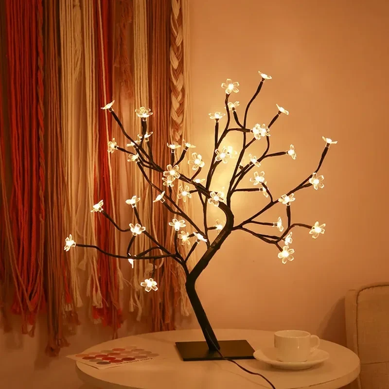 Cherry Blossom Tree LED Table Lamp - 24/48 LEDs, USB Powered, Ambient Night Light