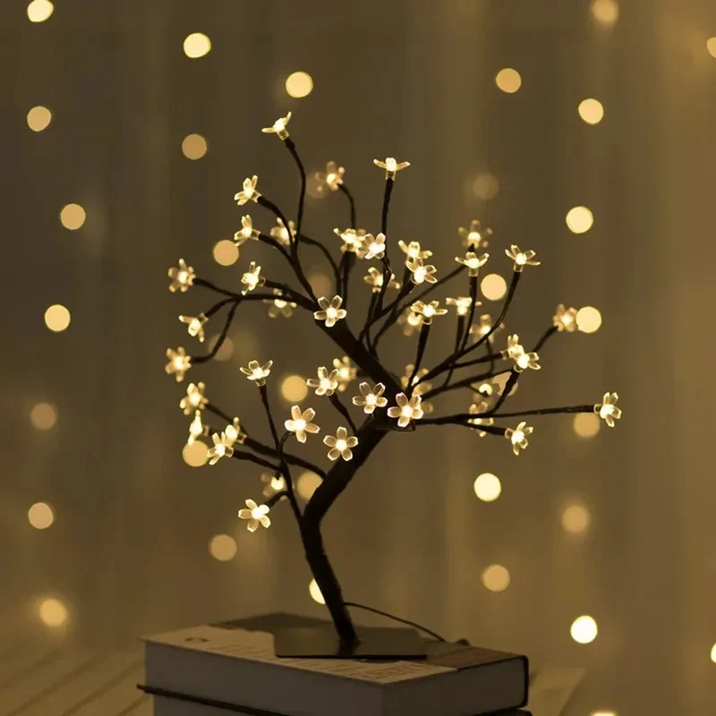 Cherry Blossom Tree LED Table Lamp - 24/48 LEDs, USB Powered, Ambient Night Light