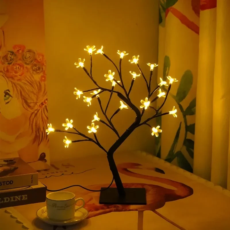 Cherry Blossom Tree LED Table Lamp - 24/48 LEDs, USB Powered, Ambient Night Light