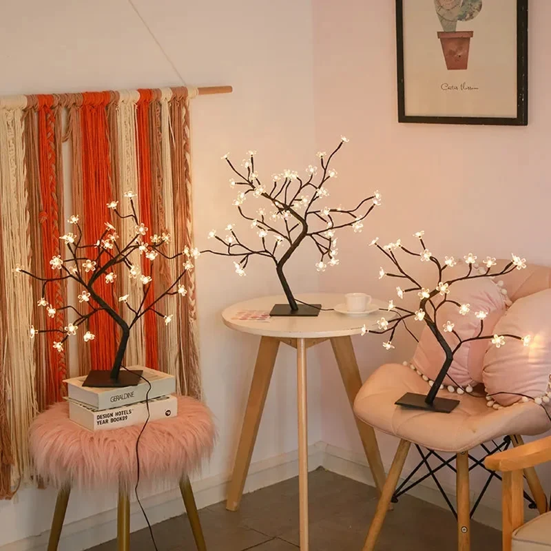 Cherry Blossom Tree LED Table Lamp - 24/48 LEDs, USB Powered, Ambient Night Light