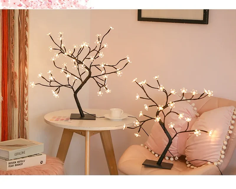 Cherry Blossom Tree LED Table Lamp - 24/48 LEDs, USB Powered, Ambient Night Light