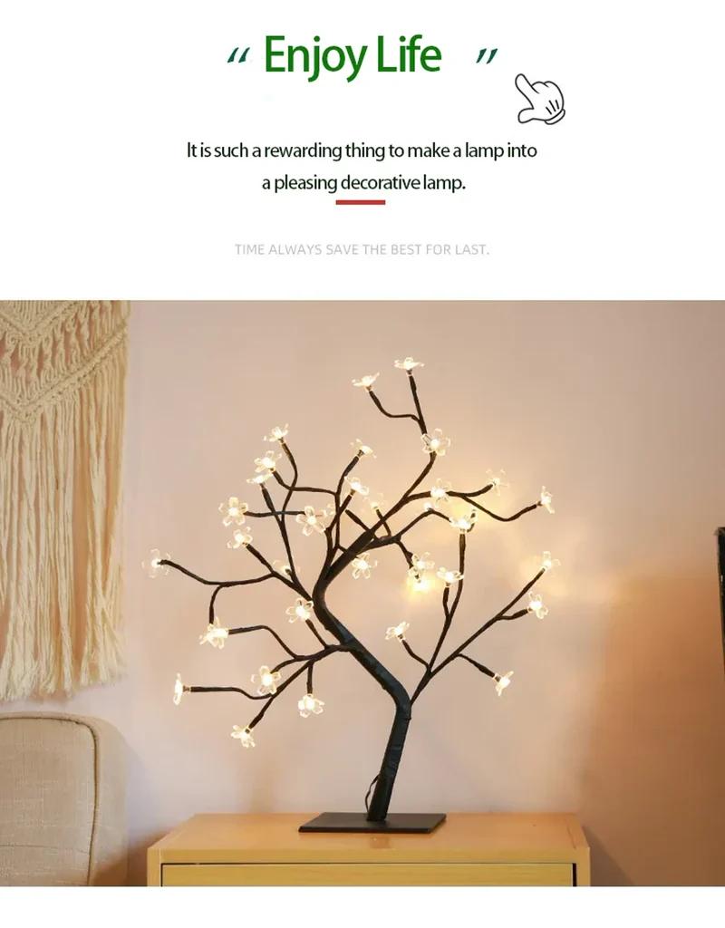 Cherry Blossom Tree LED Table Lamp - 24/48 LEDs, USB Powered, Ambient Night Light