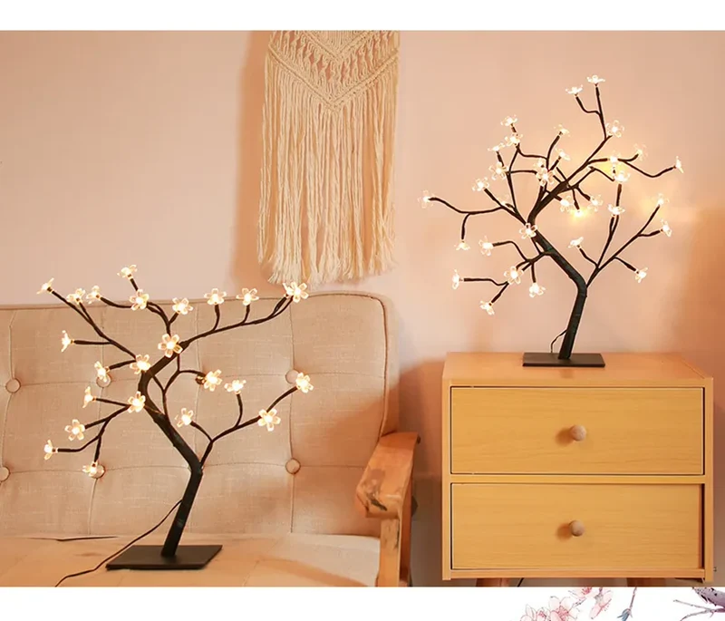 Cherry Blossom Tree LED Table Lamp - 24/48 LEDs, USB Powered, Ambient Night Light