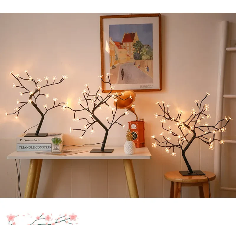 Cherry Blossom Tree LED Table Lamp - 24/48 LEDs, USB Powered, Ambient Night Light