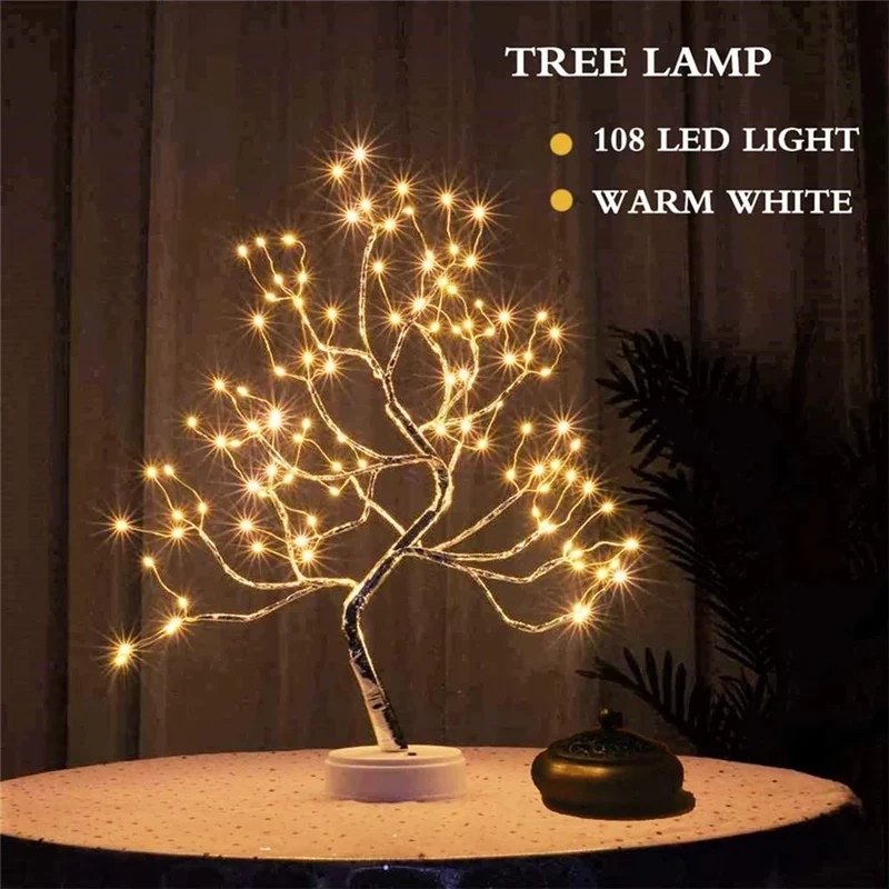 Sparkling Tree LED Table Lamp - 108-LED, Adjustable Copper Wire, USB Powered