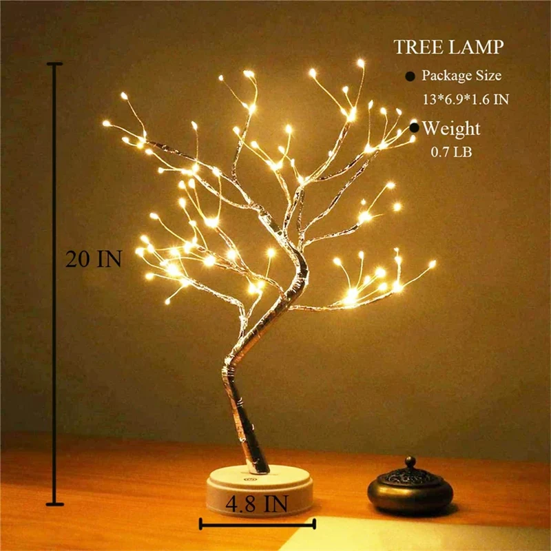 Sparkling Tree LED Table Lamp - 108-LED, Adjustable Copper Wire, USB Powered