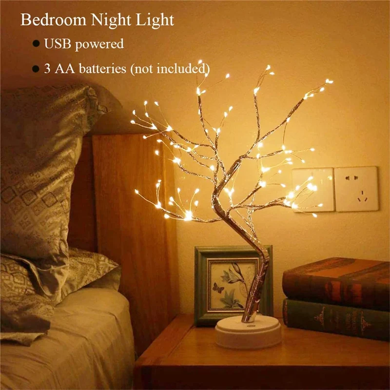 Sparkling Tree LED Table Lamp - 108-LED, Adjustable Copper Wire, USB Powered