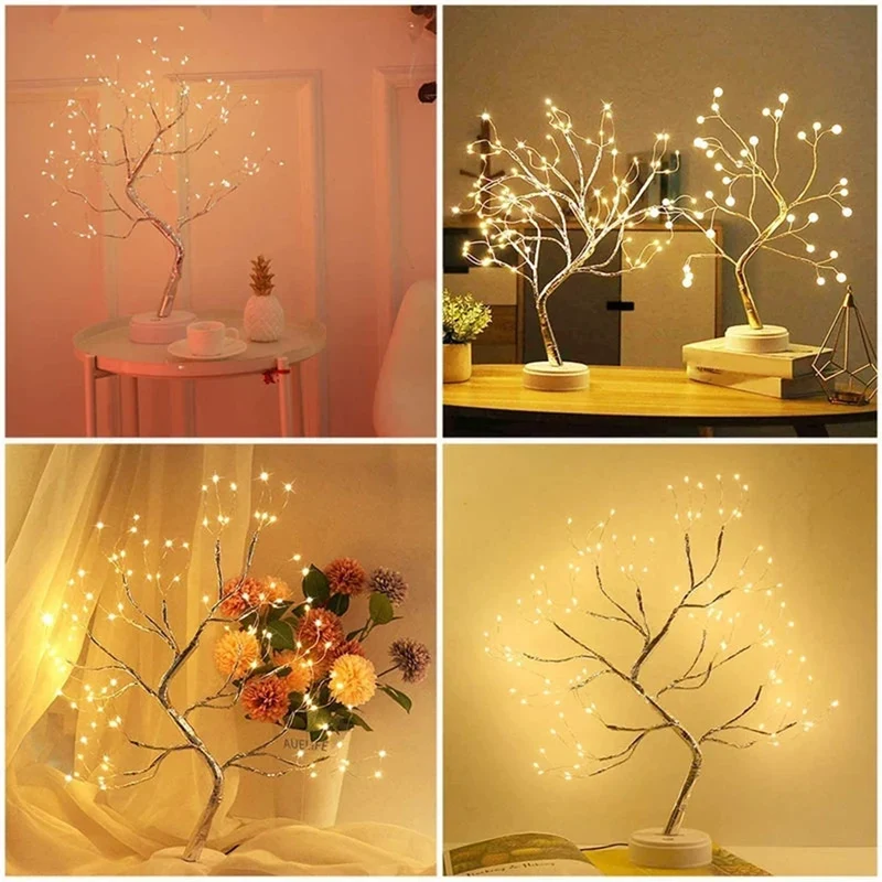 Sparkling Tree LED Table Lamp - 108-LED, Adjustable Copper Wire, USB Powered