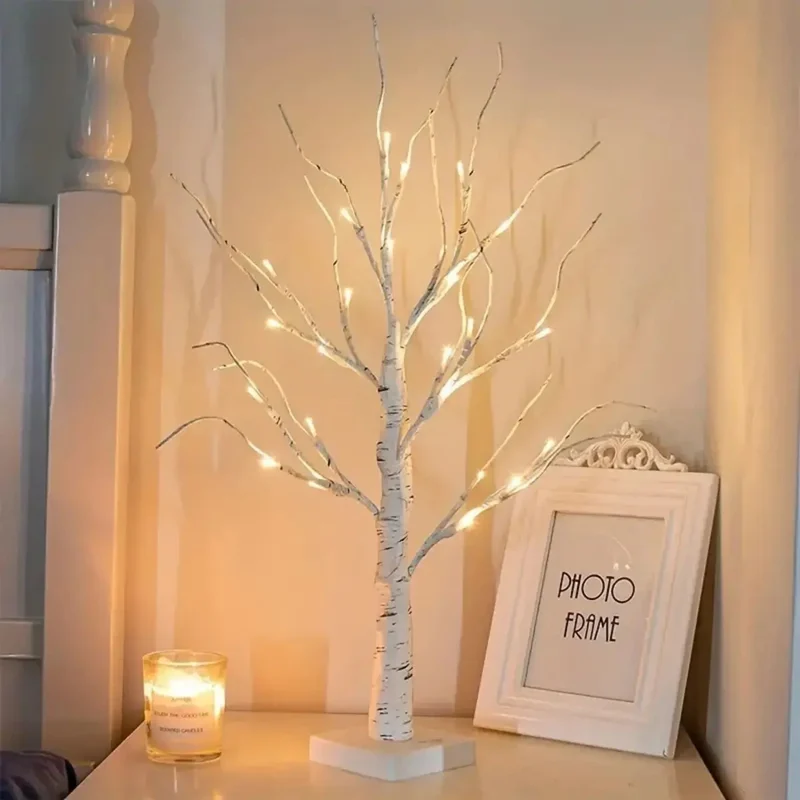 Birch Tree LED Table Lamp - 24-LED, Adjustable Branches, USB or Battery Powered