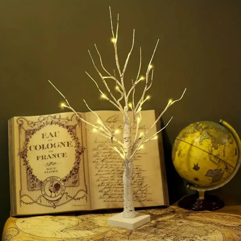 Birch Tree LED Table Lamp - 24-LED, Adjustable Branches, USB or Battery Powered