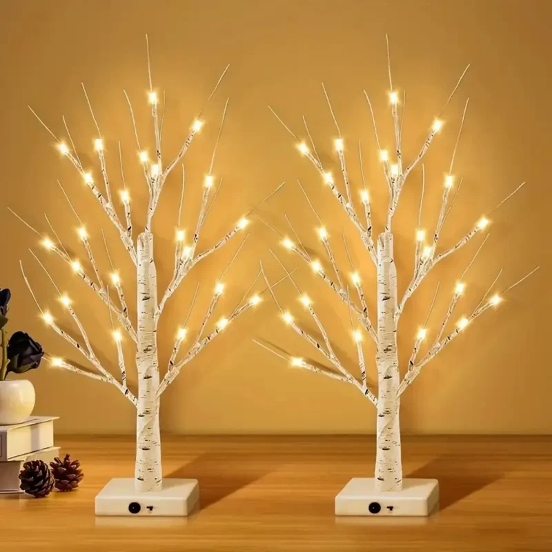 Birch Tree LED Table Lamp - 24-LED, Adjustable Branches, USB or Battery Powered