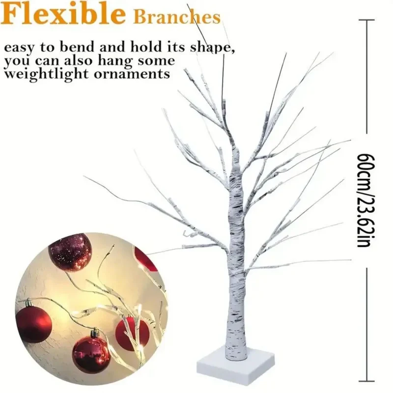 Birch Tree LED Table Lamp - 24-LED, Adjustable Branches, USB or Battery Powered