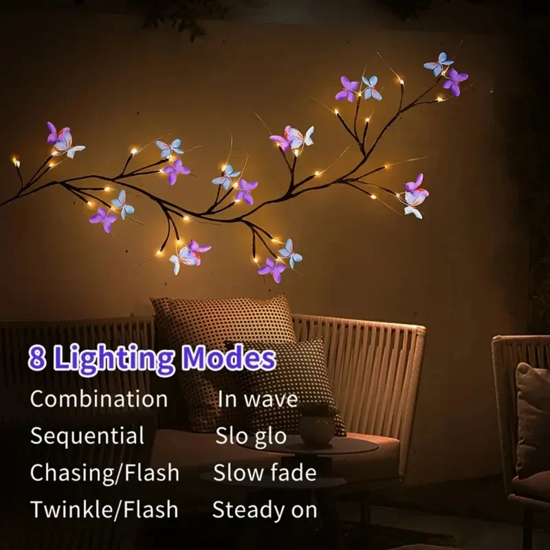 8 Modes Enchanted Willow Vine Light LED Light - 8 Modes, USB Powered Butterfly Design