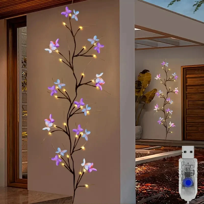8 Modes Enchanted Willow Vine Light LED Light - 8 Modes, USB Powered Butterfly Design