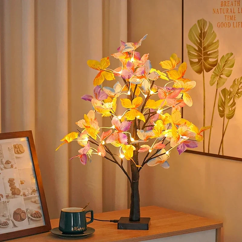 Butterfly Tree LED Table Lamp - USB or Battery Powered, Ambient Night Light