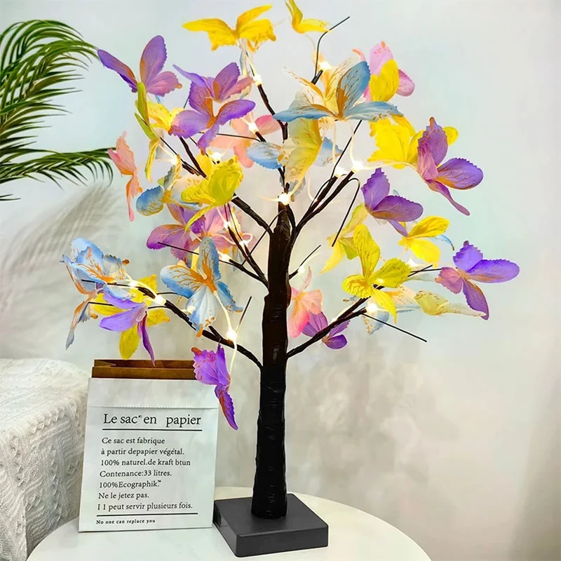 Butterfly Tree LED Table Lamp - USB or Battery Powered, Ambient Night Light