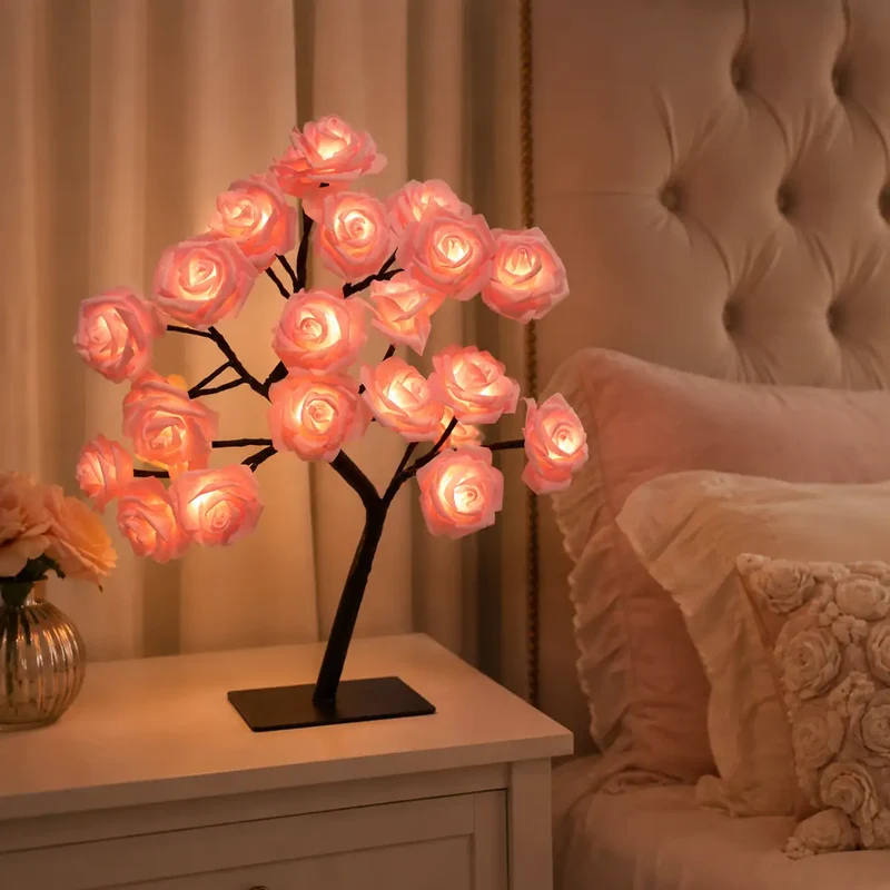 Rose Flower Tree LED Table Lamp - USB Powered, Ambient Night Light
