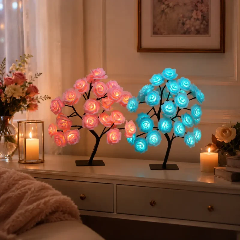 Rose Flower Tree LED Table Lamp - USB Powered, Ambient Night Light