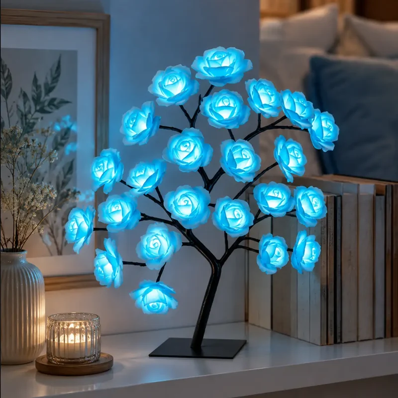 Rose Flower Tree LED Table Lamp - USB Powered, Ambient Night Light