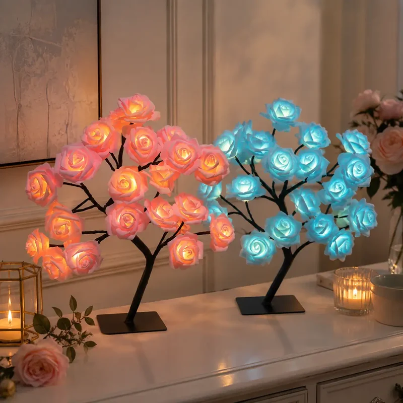 Rose Flower Tree LED Table Lamp - USB Powered, Ambient Night Light