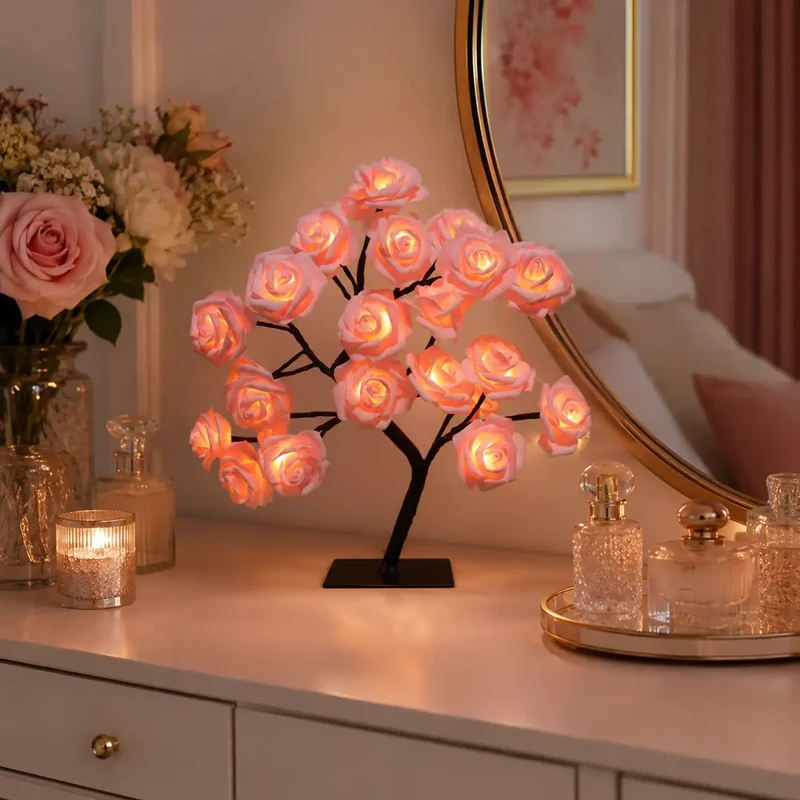 Rose Flower Tree LED Table Lamp - USB Powered, Ambient Night Light