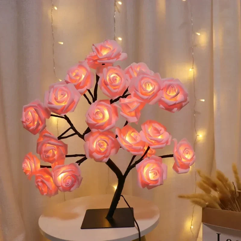 Rose Flower Tree LED Table Lamp - USB Powered, Ambient Night Light