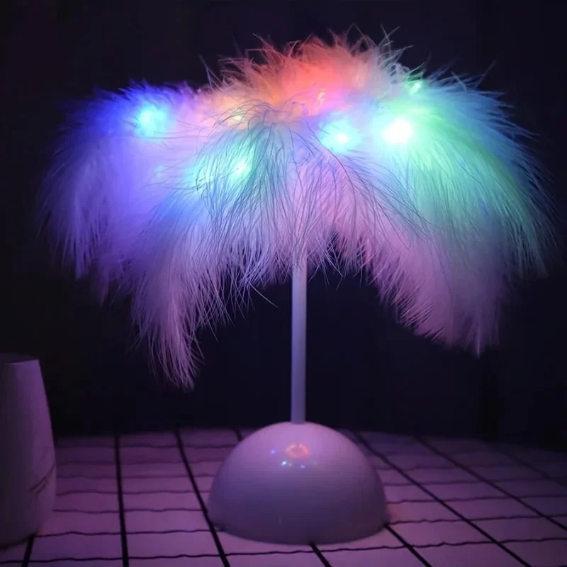 Feather Tree LED Table Lamp - Battery Powered, Multi-Color Ambient Light
