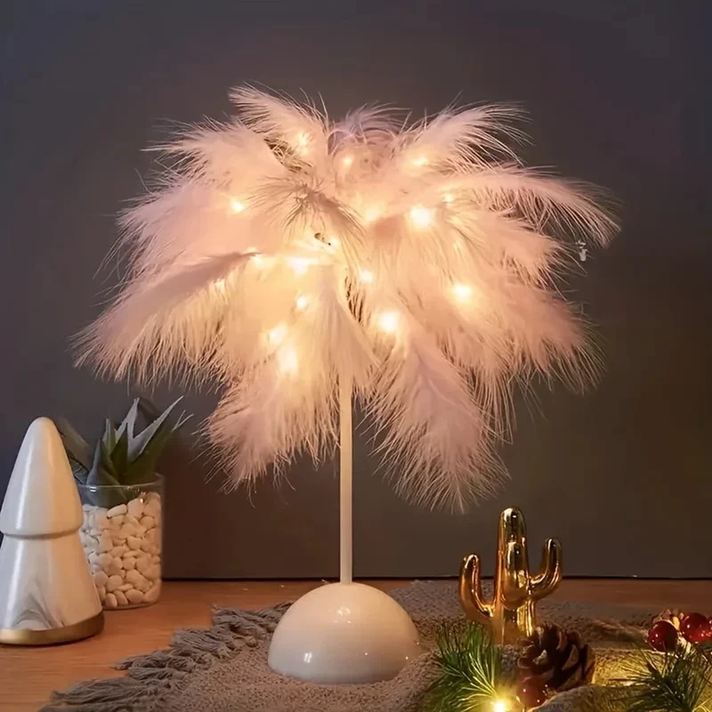 Feather Tree LED Table Lamp - Battery Powered, Multi-Color Ambient Light