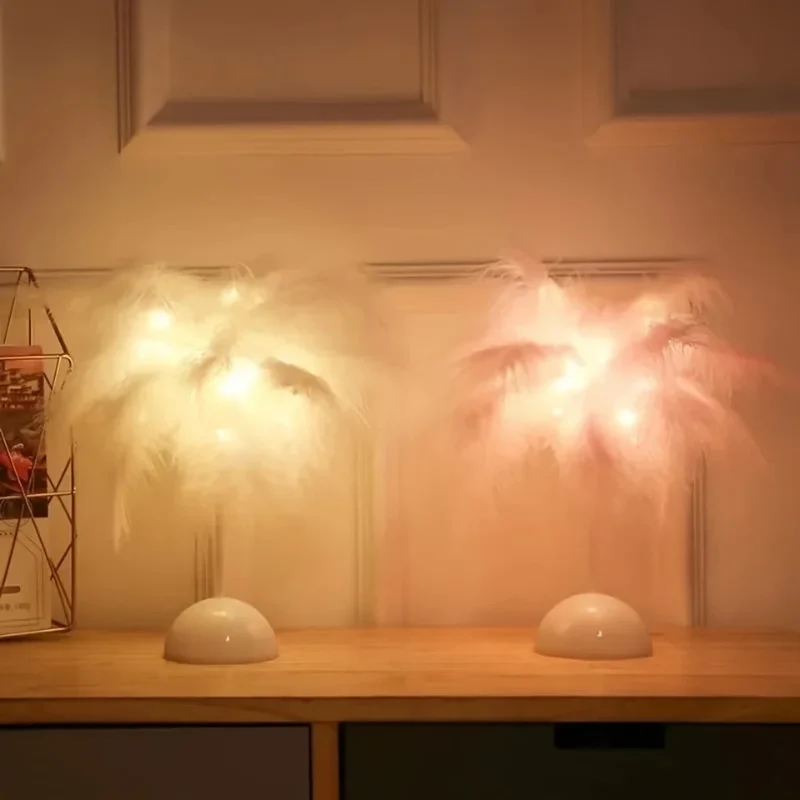 Feather Tree LED Table Lamp - Battery Powered, Multi-Color Ambient Light