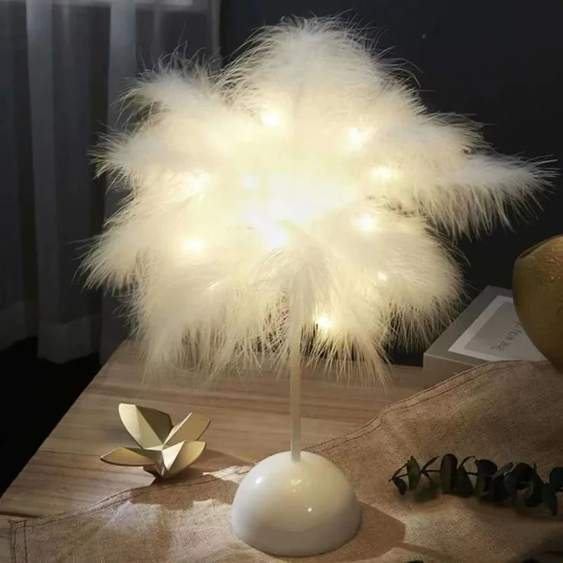 Feather Tree LED Table Lamp - Battery Powered, Multi-Color Ambient Light