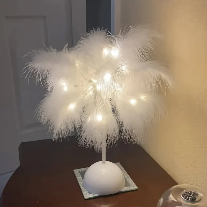 Feather Tree LED Table Lamp - Battery Powered, Multi-Color Ambient Light