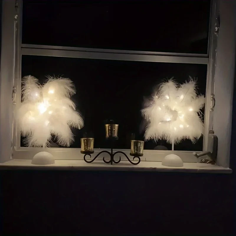 Feather Tree LED Table Lamp - Battery Powered, Multi-Color Ambient Light