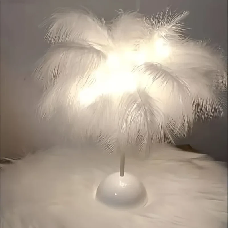 Feather Tree LED Table Lamp - Battery Powered, Multi-Color Ambient Light