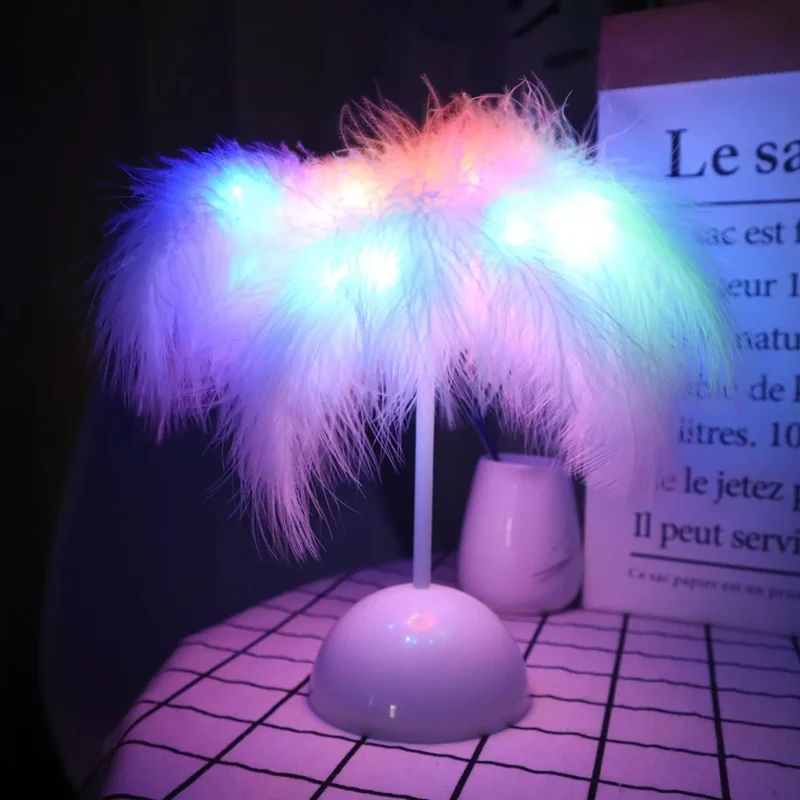 Feather Tree LED Table Lamp - Battery Powered, Multi-Color Ambient Light