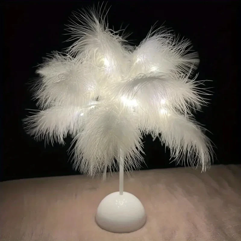 Feather Tree LED Table Lamp - Battery Powered, Multi-Color Ambient Light