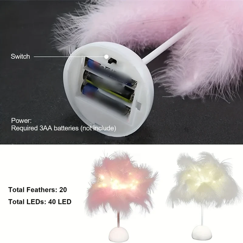 Feather Tree LED Table Lamp - Battery Powered, Multi-Color Ambient Light