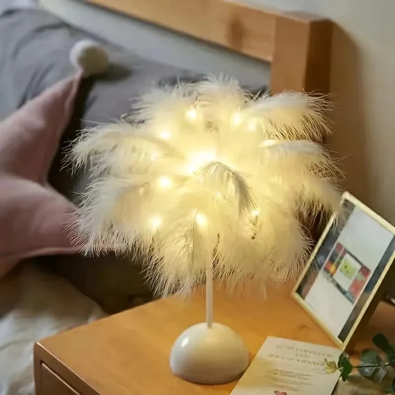 Feather Tree LED Table Lamp - Battery Powered, Multi-Color Ambient Light