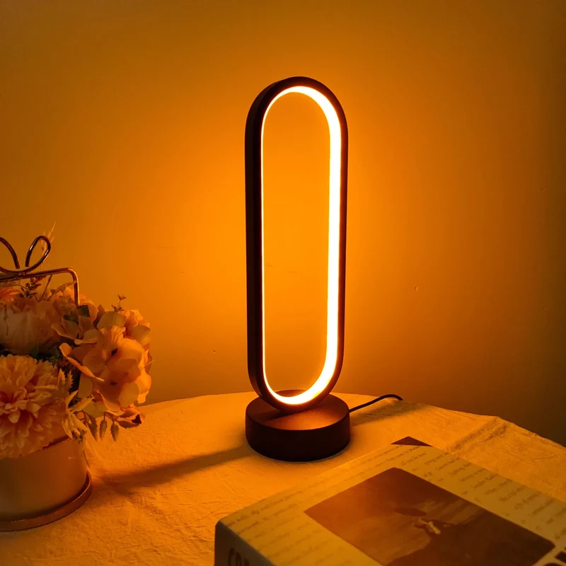 Minimalist LED Ring Table Lamp - USB Powered, Three-Color Dimming
