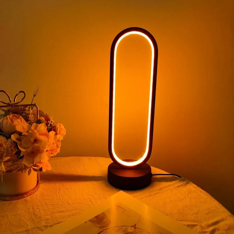Minimalist LED Ring Table Lamp - USB Powered, Three-Color Dimming