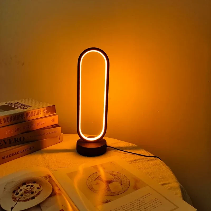 Minimalist LED Ring Table Lamp - USB Powered, Three-Color Dimming
