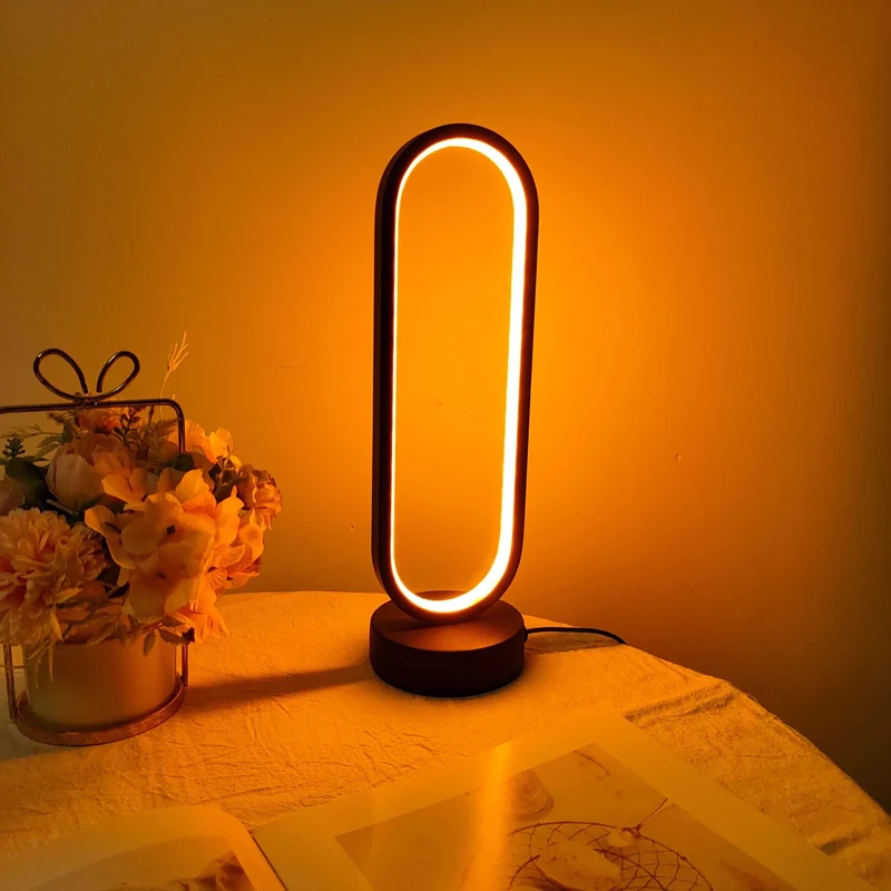Minimalist LED Ring Table Lamp - USB Powered, Three-Color Dimming