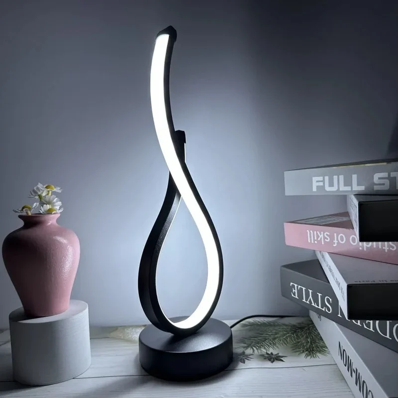 Three-Color Creative Spiral LED Table Lamp - USB Powered, Dimmable for Bedroom