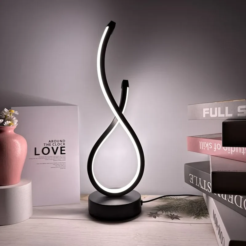 Three-Color Creative Spiral LED Table Lamp - USB Powered, Dimmable for Bedroom