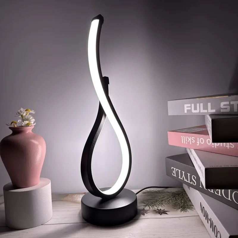 Three-Color Creative Spiral LED Table Lamp - USB Powered, Dimmable for Bedroom